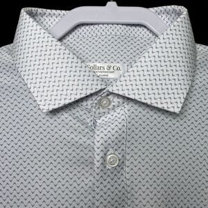 Collars & Co Polo Shirt Mens XL Pulse White Geo Golf Stretch Dress Collar NEW